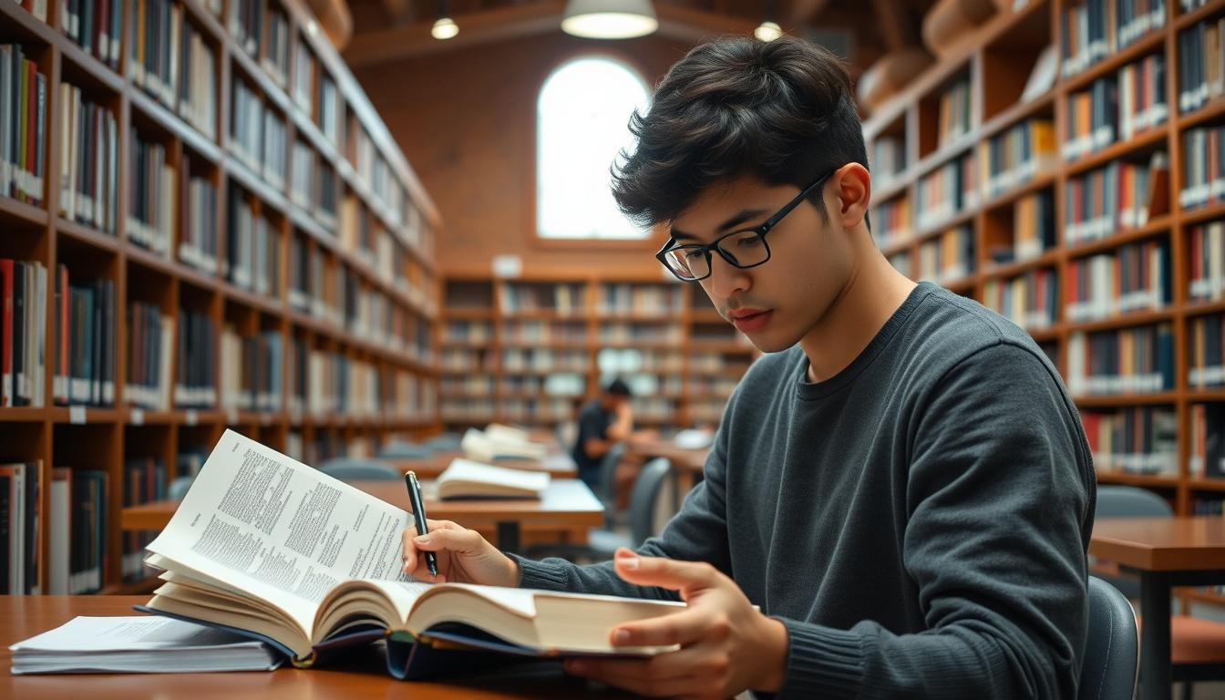 Student using a study guide to organize academic notes